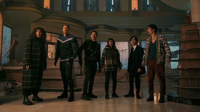 Characters from umbrella academy standing together